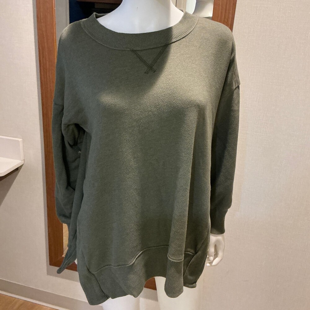 Aerie Small Olive Green Cotton Polyester Crewneck Sweatshirt